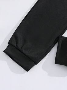 SHEIN Conjunto de 2 peças para meninos pré-adolescentes: blusa casual confortável cinza com gola redonda e manga comprida + calça preta