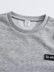 SHEIN Conjunto de 2 peças para meninos pré-adolescentes: blusa casual confortável cinza com gola redonda e manga comprida + calça preta