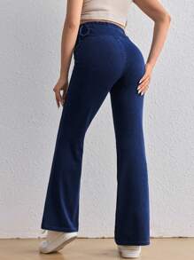 SHEIN Jeans acampanados elásticos de maternidad, informales - Azul - Azul lavado oscuro - Ver 2