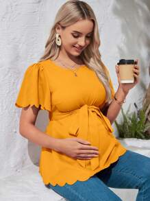 SHEIN Casual Maternity Top With Flared Short Sleeves And Ruffle Hem - Ginger - View 4