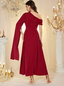 Modelyn Vestido de fiesta elegante y de lujo para mujer con mangas farol asimétricas - Rojo - Ver 2