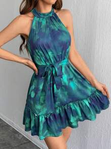 SHEIN Privé 女士优雅网眼花朵亮片迷你连衣裙，多色 - 彩色 - 查看 4