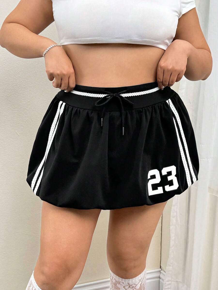 SHEIN ICON Plus Size Y2K Sports Style Lace Decor Bubble Hem Skirt