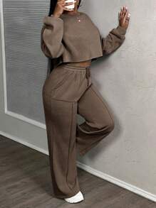 Slaydiva 2025夏季新款音乐节,复活节,圣帕特里克节,生日派对,毕业季,学生装,日常出游,百搭百搭,休闲,度假,邮轮旅行,海滩,日光浴,网络红,休闲街头风,宽松运动,女士两件套 - 棕色 - 查看 6