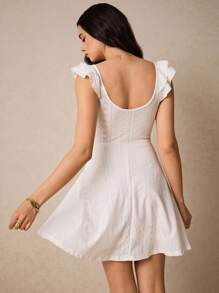 Poéselle Vestido de verano para mujer de unicolor sin mangas con volantes en la cintura, vestido de verano romántico para boda, vacaciones, vestido corto lindo, vestido de estilo lechero, vestido de volantes, vestido de playa, vestido de boda, vestido para fiesta del té, vestido de graduación, vestido blanco para homecoming, vestido blanco de graduación, vestido pastel