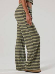 MUSERA 条纹抽绳阔腿裤 度假 夏季 优雅 可爱 工作 办公室 秋季 返校 秋季 休闲 - 彩色 - 查看 3