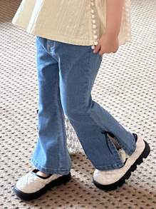 Dazy Kids 年轻女孩秋装 - 年轻女孩牛仔喇叭裤配蝴蝶结装饰