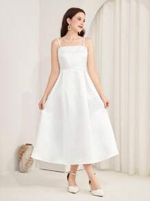 SHEIN 少女优雅浅绿色缎面吊带裙和欧根纱长外套两件套，开斋节长假休闲装 - 薄荷綠 - 查看 5