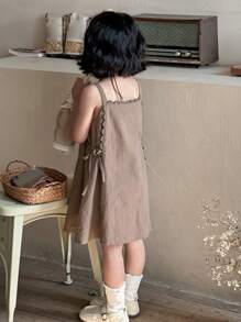 Dazy Kids 年轻女孩简约碎花边休闲宽肩带短款连衣裙，女孩夏季服装