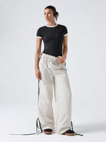 LYSMO Women Contrast Color Trimmed Bodysuit, Simple And Versatile For Daily Wear In Spring And Summer