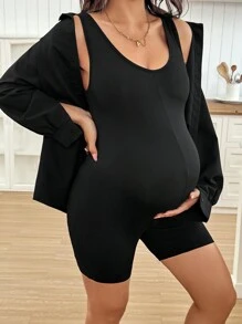 SHEIN Mono informal de maternidad de unicolor y silueta delgada