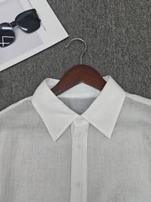 Manfinity Dauomo Áo sơ mi nam tay dài lưới trơn màu đơn sắc, tối giản và thời trang để mặc hàng ngày - trắng - Xem 5
