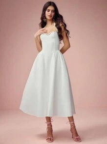 Enchnt Váy dài công chúa hở lưng không tay thêu hoa hồng nhỏ màu trắng lãng mạn cho nữ mùa xuân và mùa hè, ngọt ngào và thanh lịch, thích hợp cho tiệc sinh nhật, tiệc ngày lễ, đêm hẹn hò ngọt ngào, đi làm hàng ngày, mùa nghỉ mát và tốt nghiệp, quần áo mùa hè cho nữ, váy thanh lịch - trắng - Xem 6