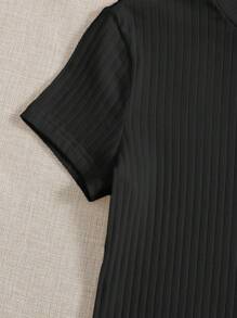 SHEIN EZwear Body casual de mujer de unicolor, cuello redondo, manga corta y acanalado - Negro - Ver 5