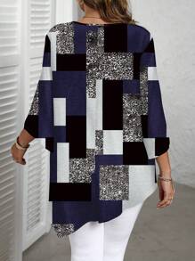 EMERY ROSE 大码格子印花休闲简约全身图案长袖衬衫，适合春秋季节 - 彩色 - 查看 2