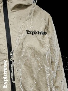 SHEIN 2 pièces Ensemble veste à capuche zippée et pantalon à imprimé lettres manches longues pour adolescentes - Kaki - Voir 3