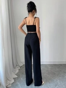 Modelyn 2 stuks/set dames geplooide camisole top en wijde pijpen broek