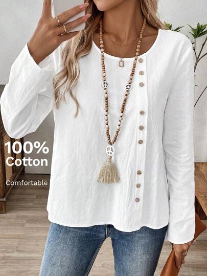 EMERY ROSE Enfärgad dekorativ skjorta med knäppning, ledigt semester