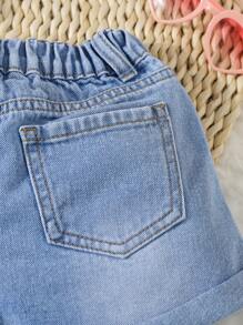 Young Girl Heart Embroidery Stylish Versatile Denim Shorts,Holiday,Summer,Travel