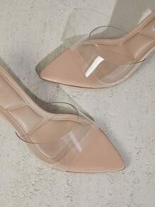 L'Amorae 女士舒适尖头小猫跟鞋透明裸色 - 無色 - 查看 6