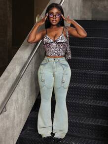 SHEIN Slayr Niche Design Vintage Washed American Style Slim-Fit Fashionable Flared Women Jeans, Suitable For Autumn