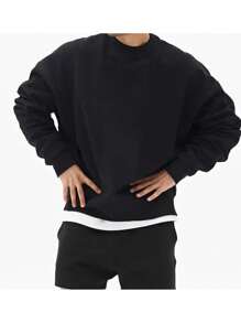 Manfinity Dauomo Men's Crew Neck Slim Fit Pullover Sweatshirt - Black - View 4
