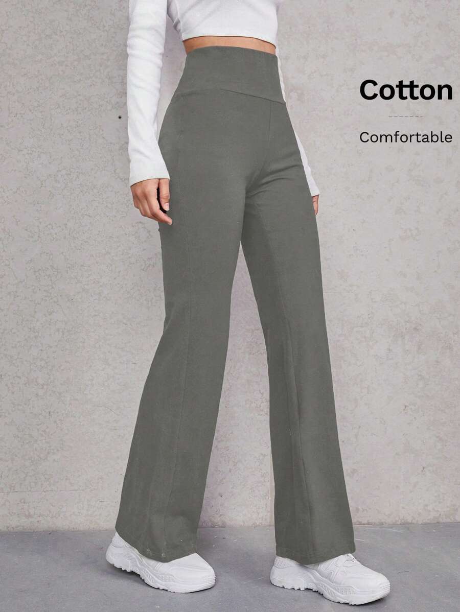 SHEIN EZwear Solid Wideband Waist Flare Leg Pants