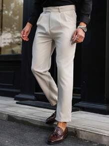Manfinity Bizformal Men's Solid Color Pleated Pocket Straight Leg Casual Pants - White - View 5