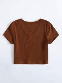 SHEIN EZwear Women's Casual V-Neck Short Sleeve Plain T-Shirt, Summer