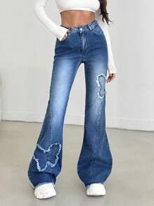 EURMUSE Women's Front Button Pocket Simple Casual Jeans, For Daily Wear - Medium Wash - View 4