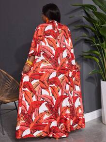 Slaydiva 3pcs Plus Size Women's Tropical Plant Print Loose Vacation Beach Set - Red - View 2