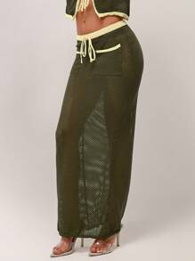 Forever 21 Women Knitted Casual Skirt, Simple & Fashionable For Everyday Wear - Green - View 3