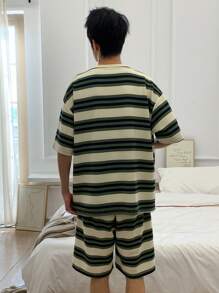 DAZY Conjunto de Roupas Domésticas Masculinas com Camiseta Listrada de Verão e Estampa de Filhote de Cachorro, Pijama Multicolorido