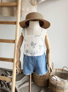 Vintaside Kids Babygirl 2 件套轻盈贴身可爱花卉印花吊带背心搭配时尚休闲刺绣牛仔裤套装，非常适合夏季，花卉印花增添俏皮迷人元素，牛仔裤和上衣相得益彰，为宝宝打造时尚舒适的装扮 - 彩色 - 查看 12