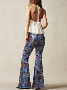 Bohemela Boho Knitted Leopard Print Flared Pants - Blue - View 4