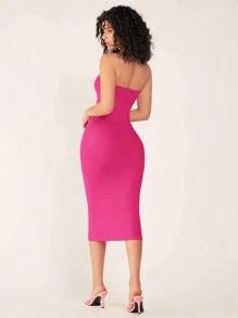 SHEIN BASICS Đầm dự tiệc tối giản dị không dây ôm vừa vặn dành cho nữ - Màu Hồng Tươi - Xem 2