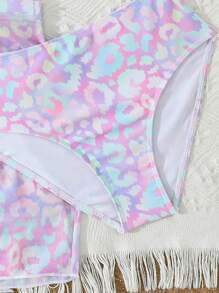 Tween Girl Spring Break Leopard Print Swimwear Bikini Set, Beach Vacation Clothes Outfit - Multicolor - View 6
