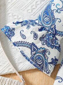 Young Girls Ramadan V-Neck Ditsy Floral Long Sleeve Casual Fitted Dress, Spring/Summer - Blue - View 6