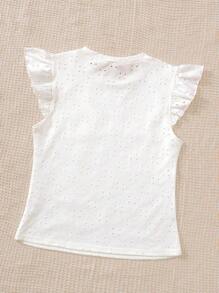 SHEIN 少女白色针织纹理短袖 T 恤，修身圆领休闲 T 恤，适合度假、下午茶、节日、午餐、音乐节、休闲外出 - 白色 - 查看 2