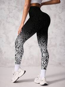 SHEIN Sport Studio Seamless Multi-Color Gradient High-Elasticity Tummy Control Lifting Leopard Print Sports Yoga Leggings