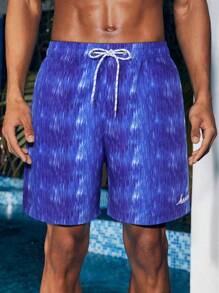 Surfspeed 男士夏季水洗字母印花束腰沙灘短褲 - 寶藍色 - 查看 6