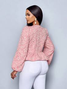 SOLERSUN 2025 Spring Valentine's Day Women Elegant Jacquard Sweetheart Neck Lantern Sleeve Coat (Random Floral) - Pink - View 2
