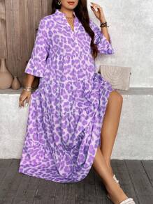 SHEIN LUNE Váy 4 tầng họa tiết da báo cỡ lớn thường ngày cho kỳ nghỉ xuân Boho Trang phục mùa hè Váy thường ngày đi biển - Màu Lilac Tím - Xem 5