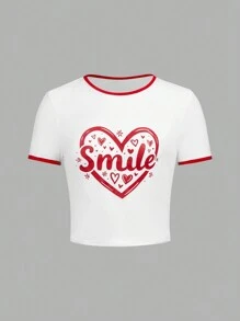 2 件套少女心形和字母印花短袖上衣和喇叭裤 - 紅色 - 查看 9