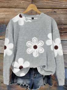 EMERY ROSE Plus Size Damska Casualowa Prosta Całościowa Bluza Z Nadrukiem Wzoru - Wielokolorowe - Zobacz 5