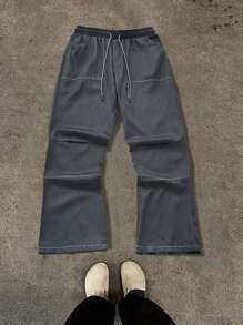 Manfinity Hypemode Men's Drawstring Waist Pocket Wide Leg Casual Pants Men Clothes Men Pants - Dark Grey - View 4