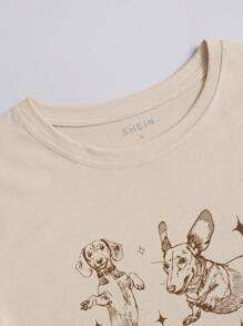 INAWLY Camiseta de manga corta con cuello redondo y gráfico de Dachshund con diseño de estrellas para mujer - Caqui - Ver 7