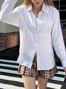 INAWLY Camisa casual de mujer con botones al frente y manga larga, para uso diario - Blanco - Ver 3