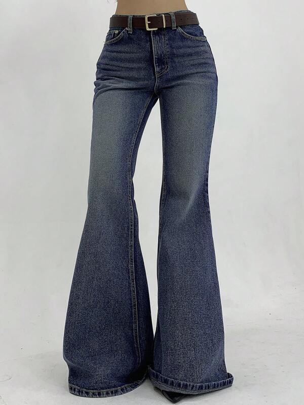 DAZY Women's Casual Washed Low-Waist Flare Leg Jeans