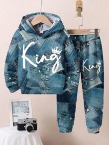 SHEIN KING Baby Boy Casual Loose Comfy Knit Soft Hoodie Sweater Set, Suitable For Autumn/Winter